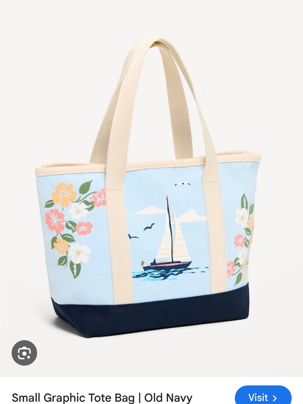Old Navy Light Blue Floral & Sailboat Tote with Navy Base mini